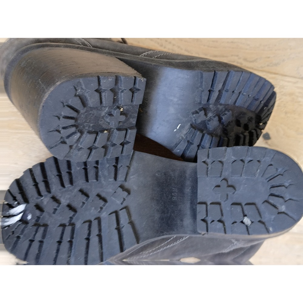 Grey Nubuck Leather Faux Fur Lined Lace Up Hiking Ankle Boots Block Heel 8.5M - Picture 6 of 8